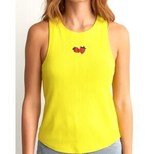 American Eagle Yellow Ribbed Strawberry Tank Top Size Large